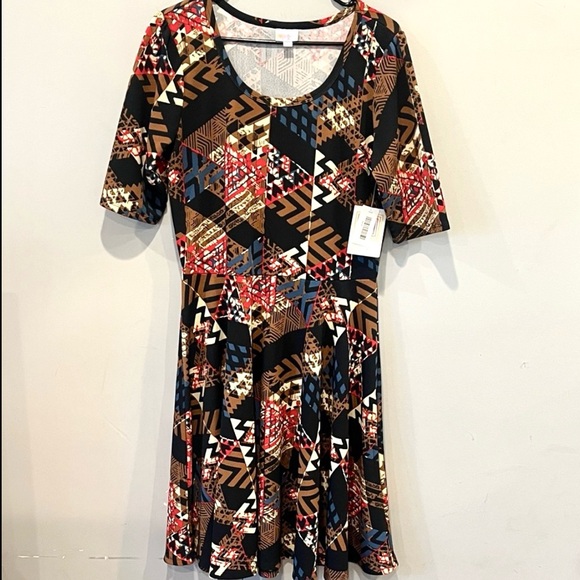 LuLaRoe Dresses & Skirts - LuLaRoe Geometric Multicolor Patterned Nicole Dress NWT